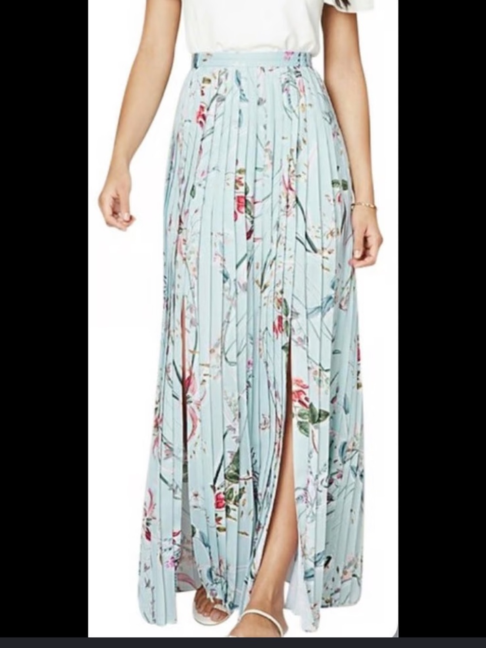 BeBe Blue Tian Floral Print Pleated Maxi Skirt 2
